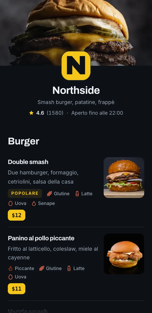 Un menu vero nel tema Bancone